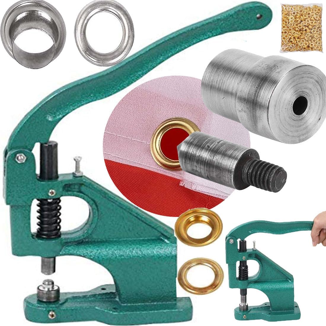 DIY Crafts Pack of 1800 Grommets, Hand Press Grommet Machine + Grommets Eyelet Tool Kit 3 Die Hand Press Grommet Machine #0#2#4 w/Grommets & Eyelet Feeding (Design (Pack of 1800 Grommets)-image-16