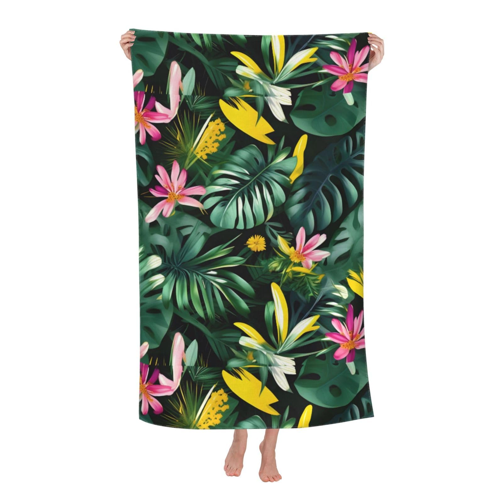 Cbaaghh Tropical Leaves With Flowers Print Adult Beach Towels,Beach & Pool Towel,Beach Towels,Towels For Camping