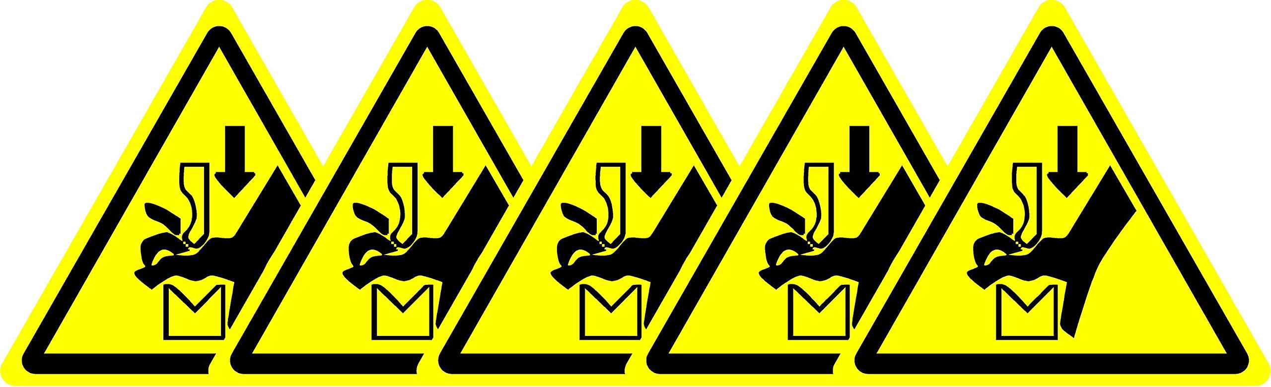 ISO Safety Label Sign - International Warning Hand crushing between press brake tool Symbol - Self adhesive sticker 50mm Diameter (PACK OF 5 STICKERS)