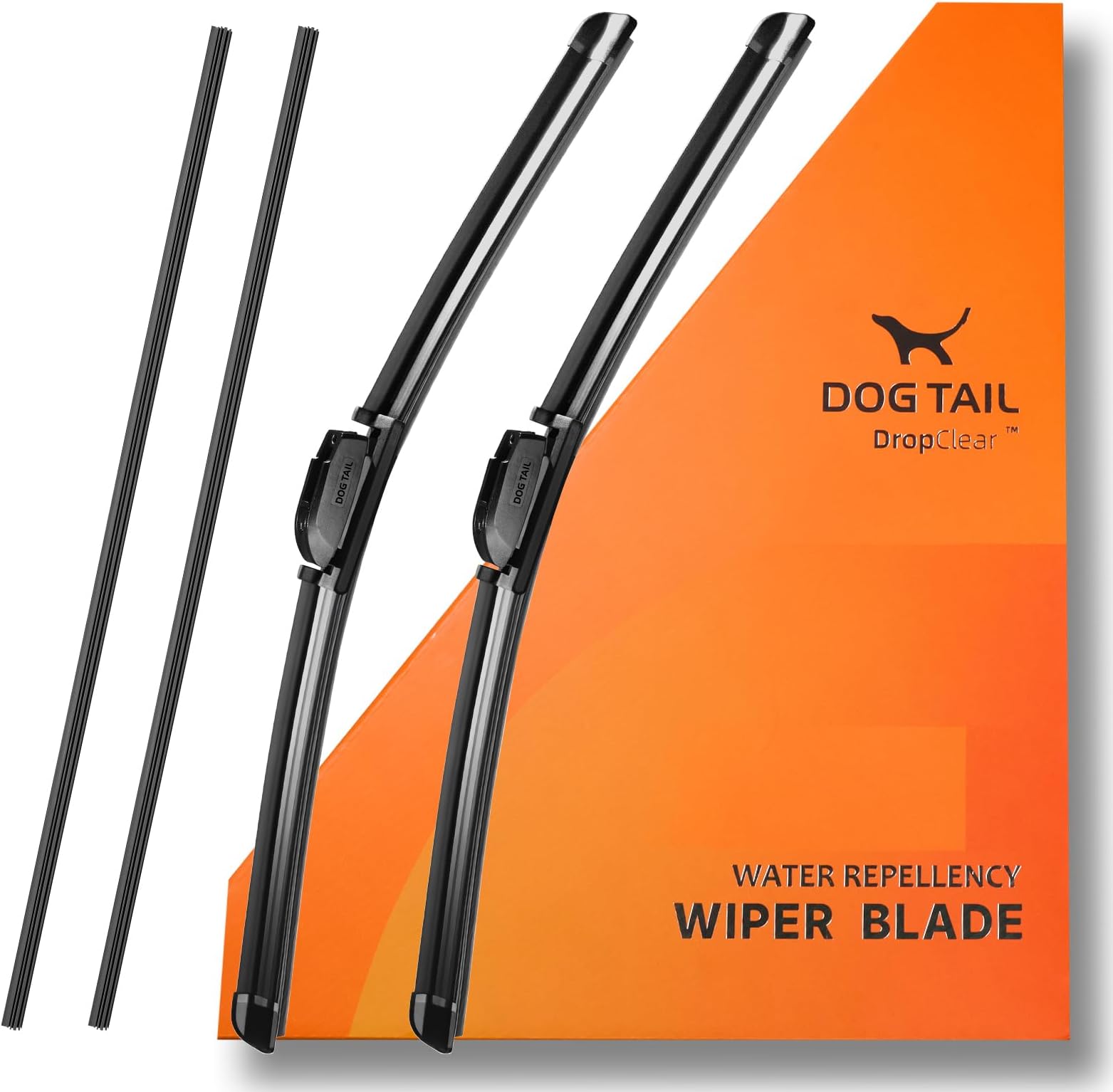 DOG TAIL Water Repellent Silicone Wiper Blades 26" 19" Set with Multiple Adapters and Refills, Automotive Replacement Front Windshield Wiper Blades for My Car with Water Repellency Formula DropClear