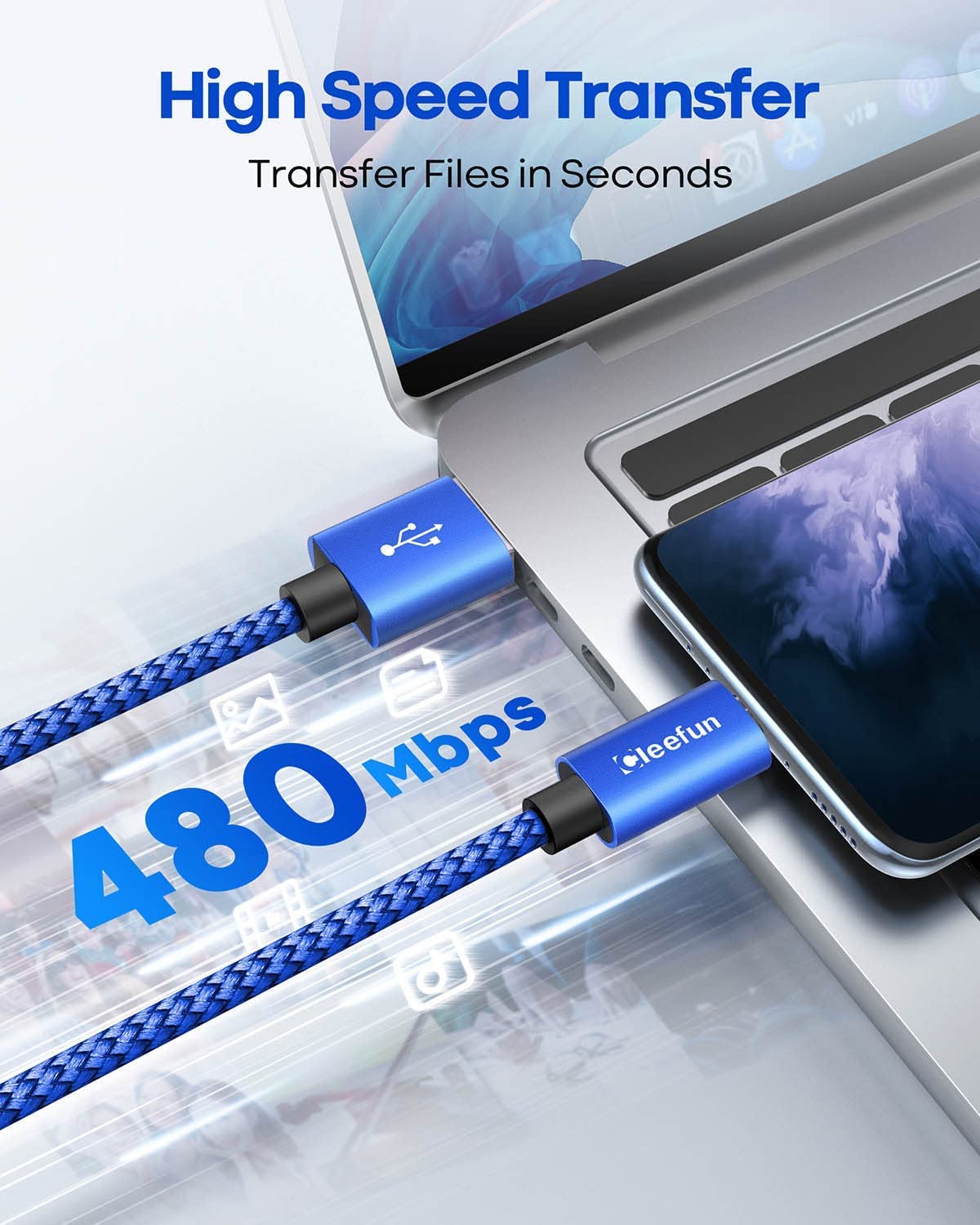 CLEEFUN Cavo USB C [3 M 2Pack], 3A Cavo di Ricarica USB C Nylon Tipo C Cavo di Ricarica Rapida Compatibile con Galaxy S24 S23 S10 S9 S22 S21 S20 fe S8 Plus. A52s A52 A12 A13 A50 A51