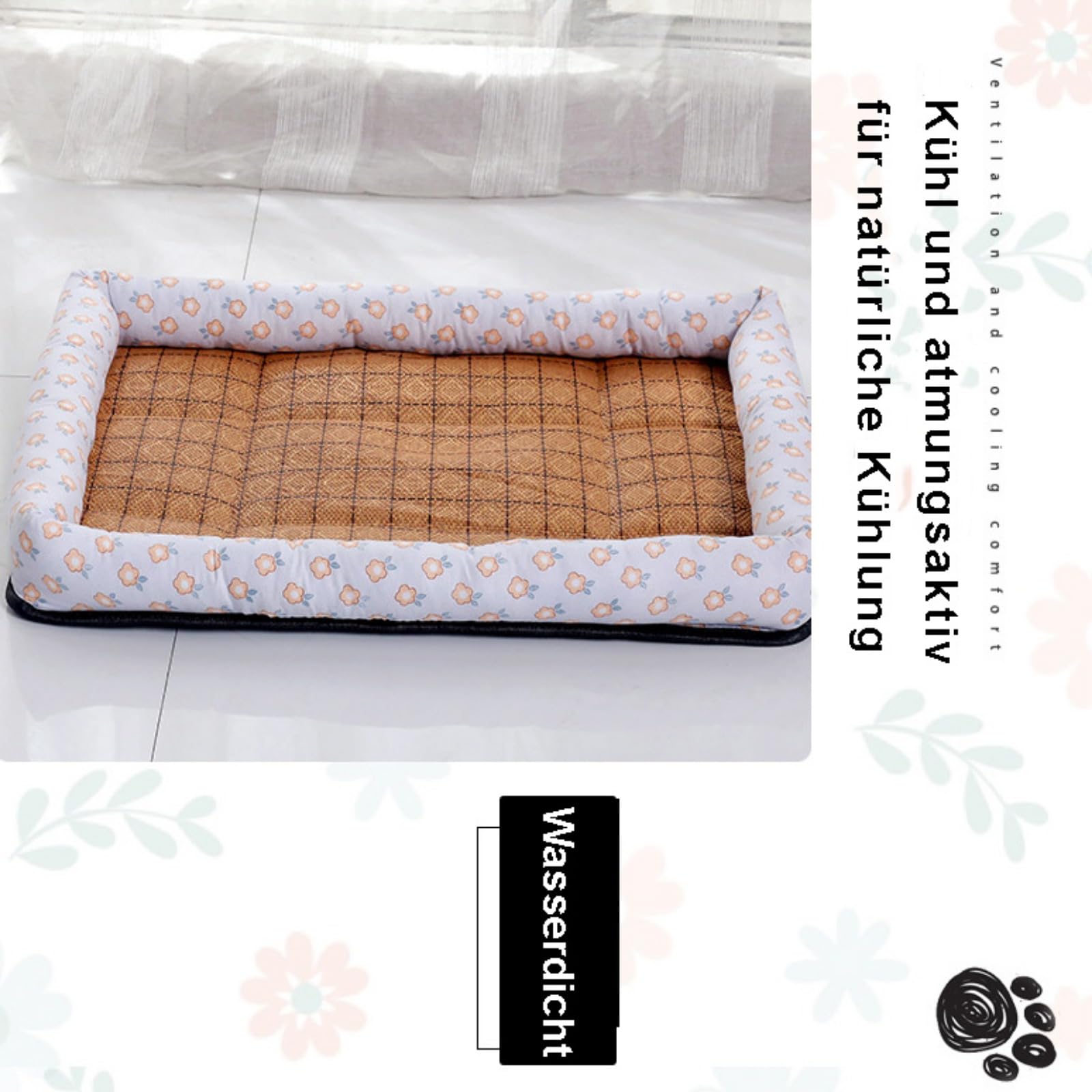 Kühlmatte für Hunde Katzen, Selbstkühlend Haustiermatte, Kühlpad Kühlkissen, rutschfeste Komfortabel Kühlbett für Zuhause, Auto Und Garten (Hellgrau,L(60x50 cm, 10 kg oder weniger))