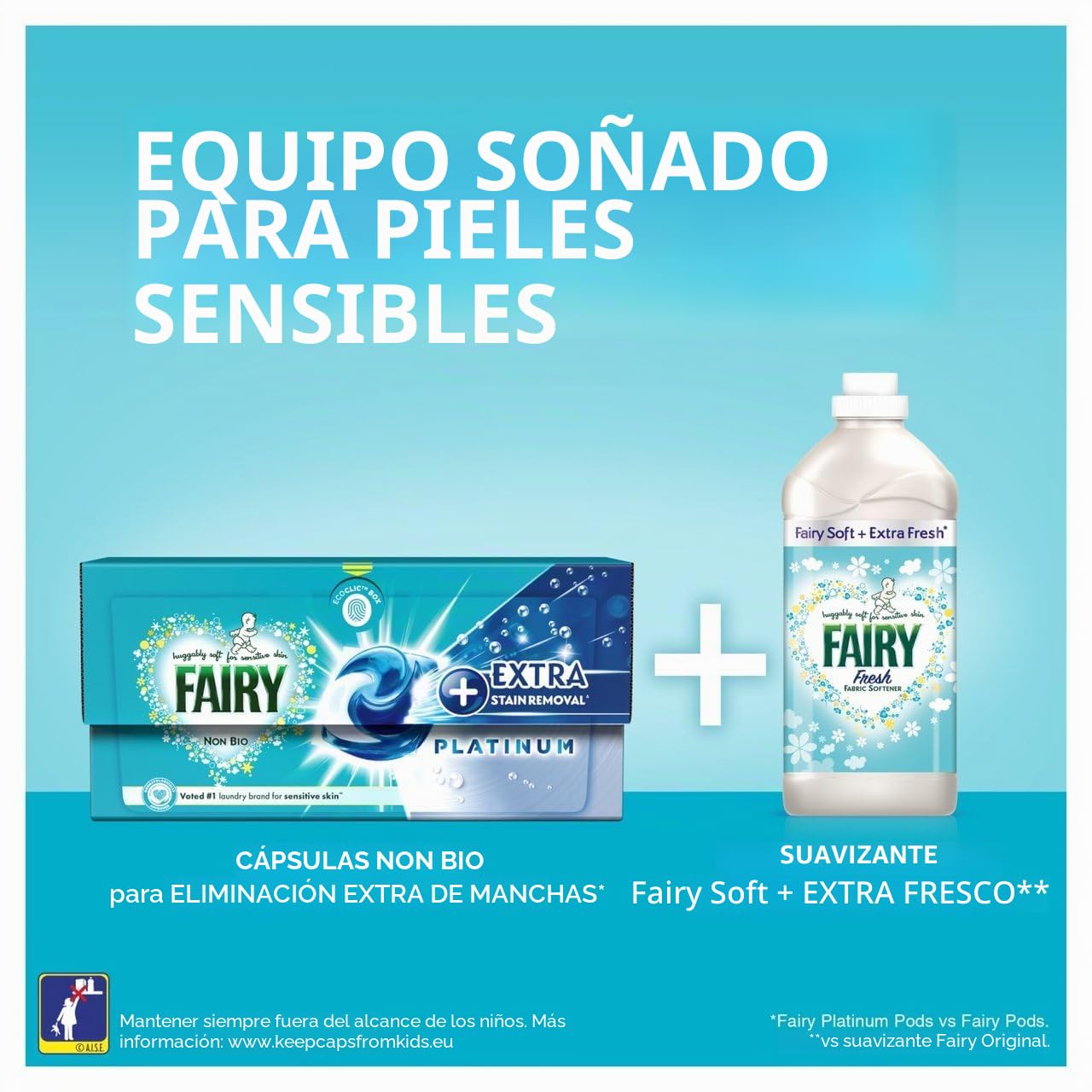 Fairy Platinum +Quitamanchas Non Bio Pods Líquido Detergente Cápsulas para Pieles Sensibles 44 Dosis