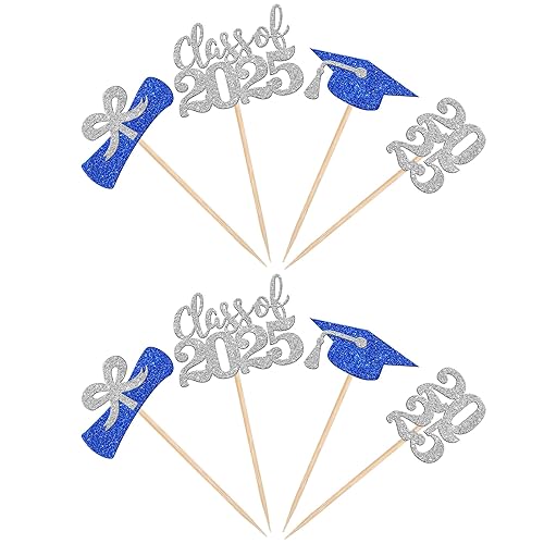 Miniatura 91 de 36 piezas con purpurina 2025 temática de graduación 2025 para cupcakes para diploma de clase de 2025, para graduación de clase de 2025, suministros