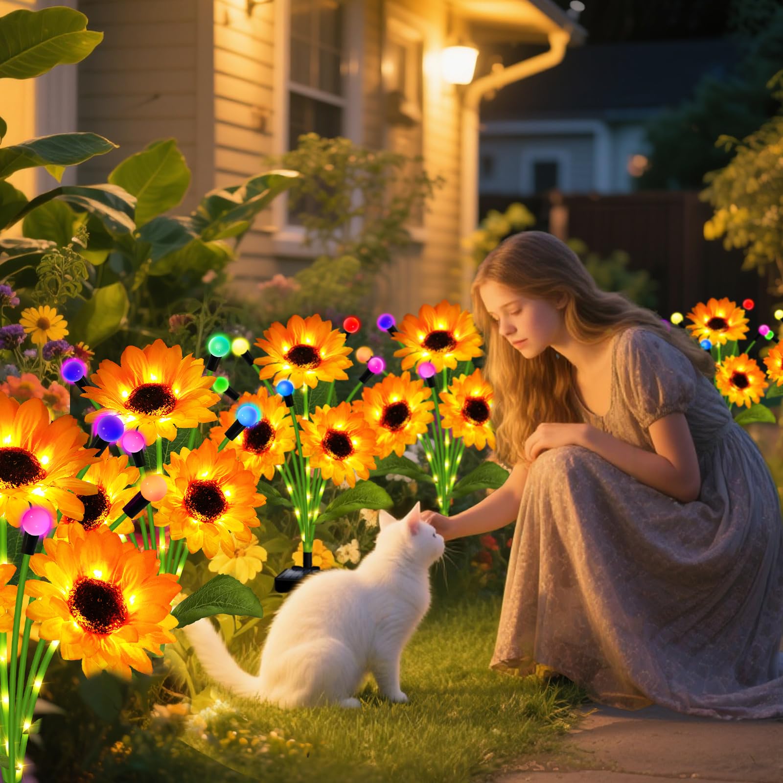 Luci solari da giardino, confezione da 4 girasoli solari con luci multicolore che cambiano lucciola ondeggiante, regalo per mamma, donna, festa della mamma, luce impermeabile a forma di girasole per