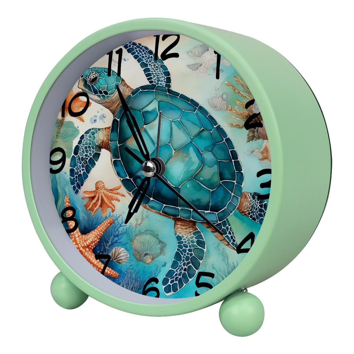 Luoweisi Analog Alarm Clock Turtle Starfish, Silent Non-Ticking with Night Light, Battery Operated, Round Desk Alarm Clock for Office, Bedroom, Elderly, Adults, Children, Student Gifts