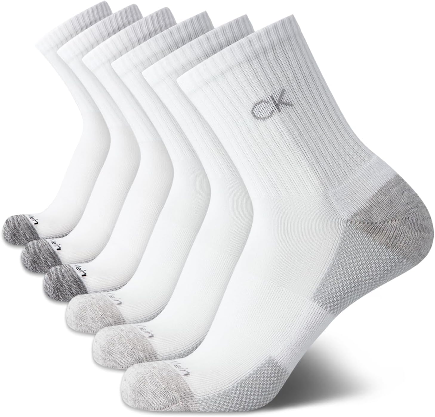 Calvin Klein Mens Quarter Socks - 6 Pack Performance Cushioned High Quarter Cut Athletic Socks for Men With Arch Support