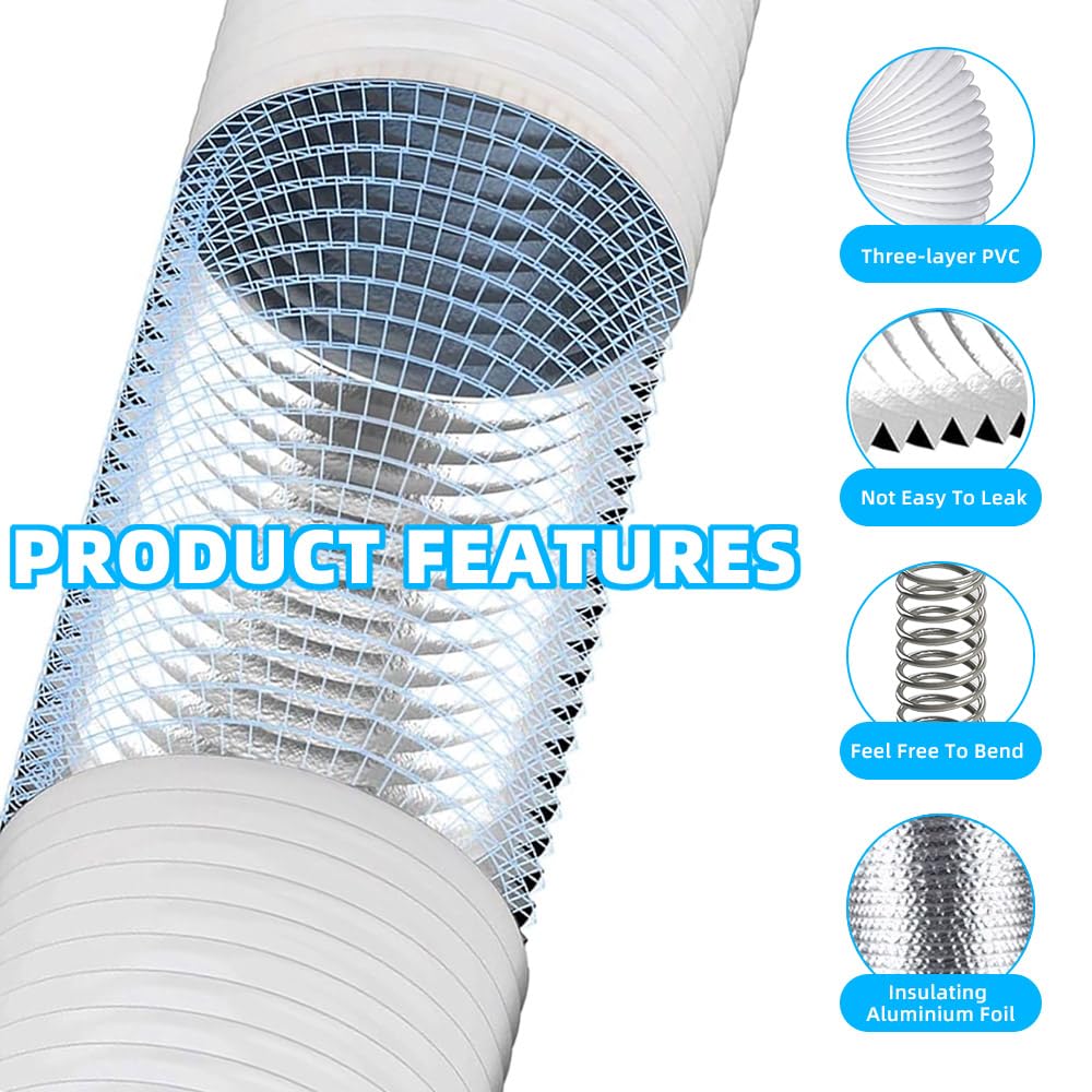 4 Inch (100mm) Flexible Aluminum PVC Ventilation Ducting Hose, 5m White Air Duct Pipe for Extractor Fan Hydroponics - Image 3