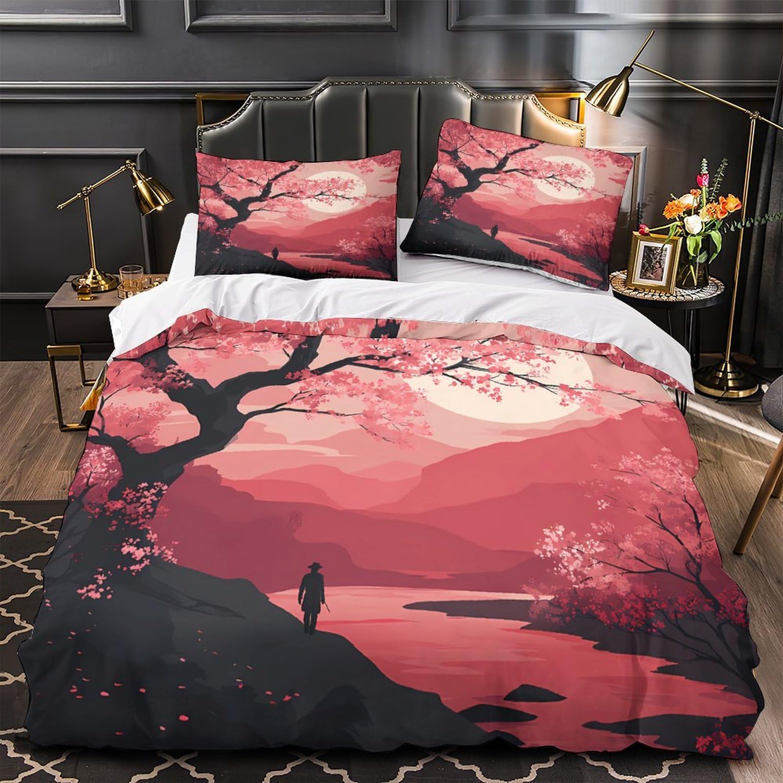 Parure de lit cerisier en fleurs 3D housse de couette microfibre 135x200 pour ado