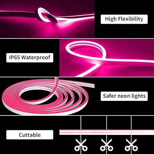 Miniatura 2 de Tira de luces LED de neón, luces LED de 16.4 pies para dormitorio, tira de neón de silicona de 12 V, impermeable, flexible, cuerda de luz de neón