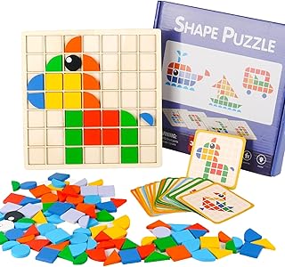 Comprar YALiya 135 Piezas Puzzle de Mosaico Madera con 20 Tarjetas, Rompecabezas con Forma Geométrica, Juguete Puzzles de Tangram, Bloques de Patrones de Madera, Juguetes Montessori Niños 3 4 5 6 Años
