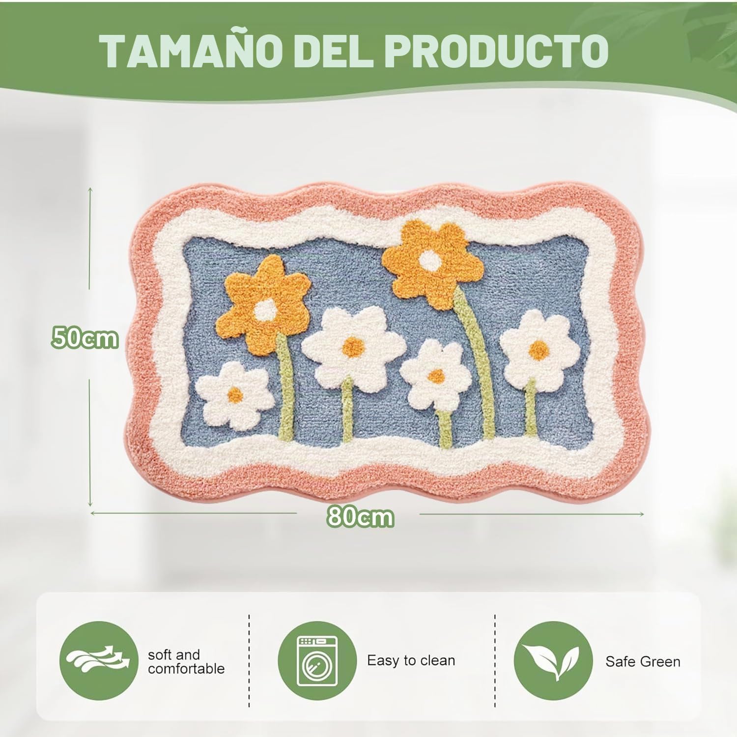 Alfombra de Baño Antideslizante, Alfombrilla de Baño Absorbente, Alfombra de Baño Lavable a Máquina con Microfibras Suaves de Agua para Estar,Bañera,Ducha y Baño (Flor, 50x80cm)