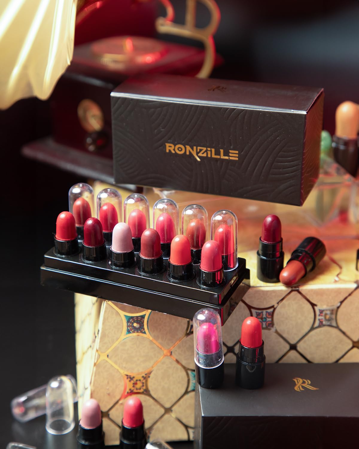 Ronzille Pocket Mini Bullet Lipstick (Set of 12) Semi-Matte Finish - (Shade A) Multicolor-picture-29