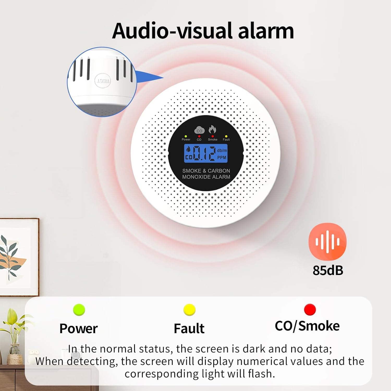 Smoke & Carbon Monoxide Detector Combination, Battery Operated 2 in 1 Smoke and Carbon Monoxide Alarm with Different Indicator and Digital Display for CO and Smoke, 2 Packs