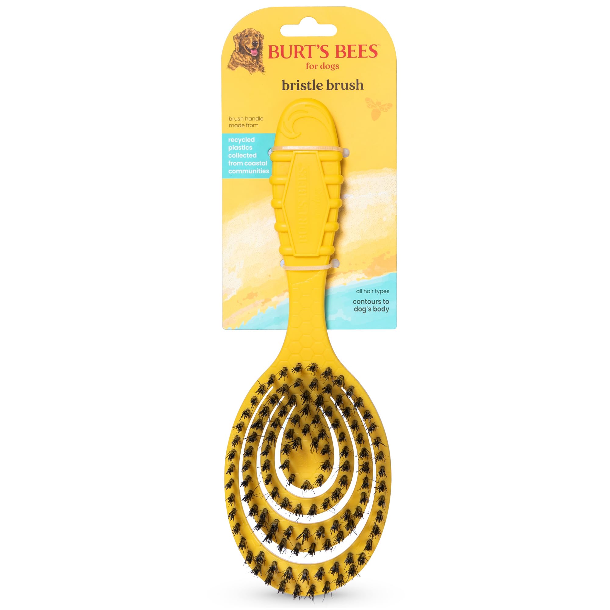 Burt's Bees for Pets Bristle Brush with Natural Boars Hair & Nylon with Handle Made from Recycled Plastics Collected from Coastal Communities - Eco