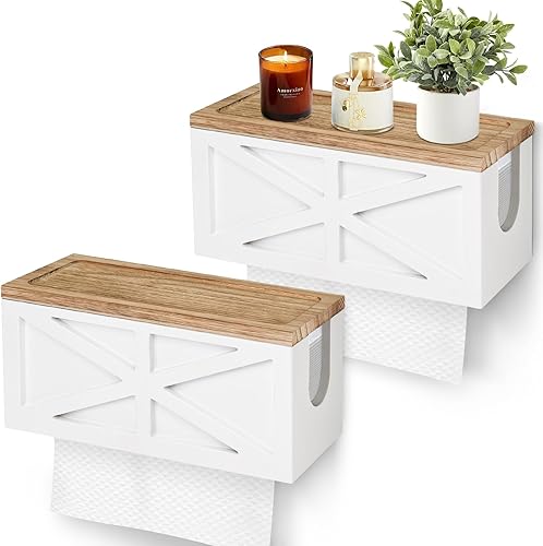 Miniatura 8 de Dispensador de toallas de papel de montaje en pared, soporte para toallas de papel montado en la pared con tapa, madera maciza comercial plegable en