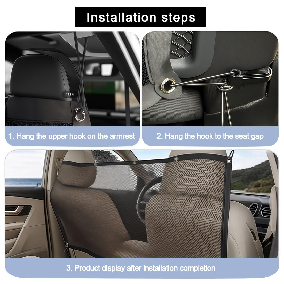 116 X 76 Cm Barrera Para Coche Para Perros Barrera Para Mascotas Para Vehículo Malla Para Asiento Trasero Red Divisora Para Coche Con Cuerda De Ajuste Y Gancho Adecuado Para Camionetas Suv — view 4