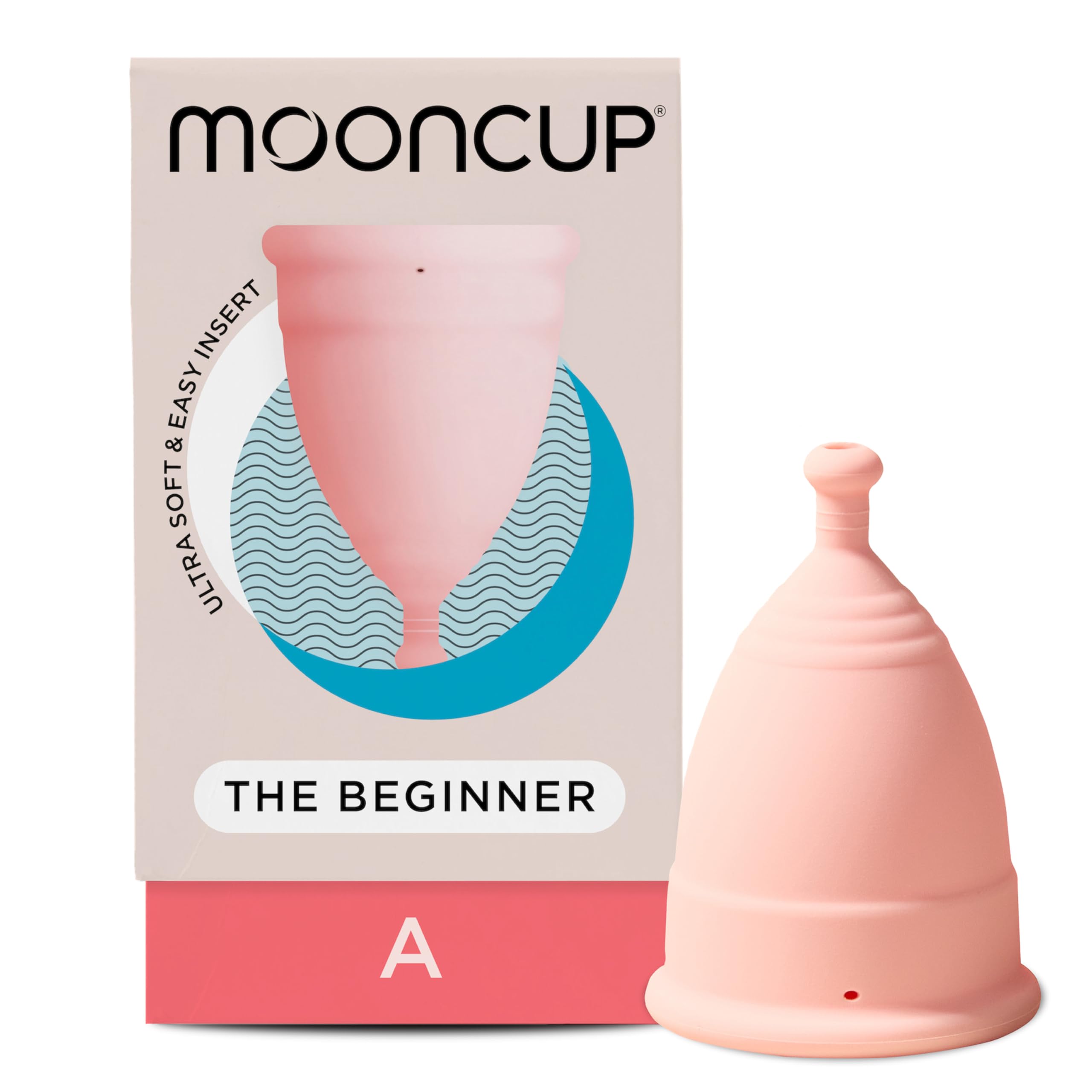 Mooncup® Coppetta mestruale per principianti, riutilizzabile, inserto ultra morbido e facile da usare, taglia A, età superiore a 30 anni o post parto vaginale (confezione da 1)