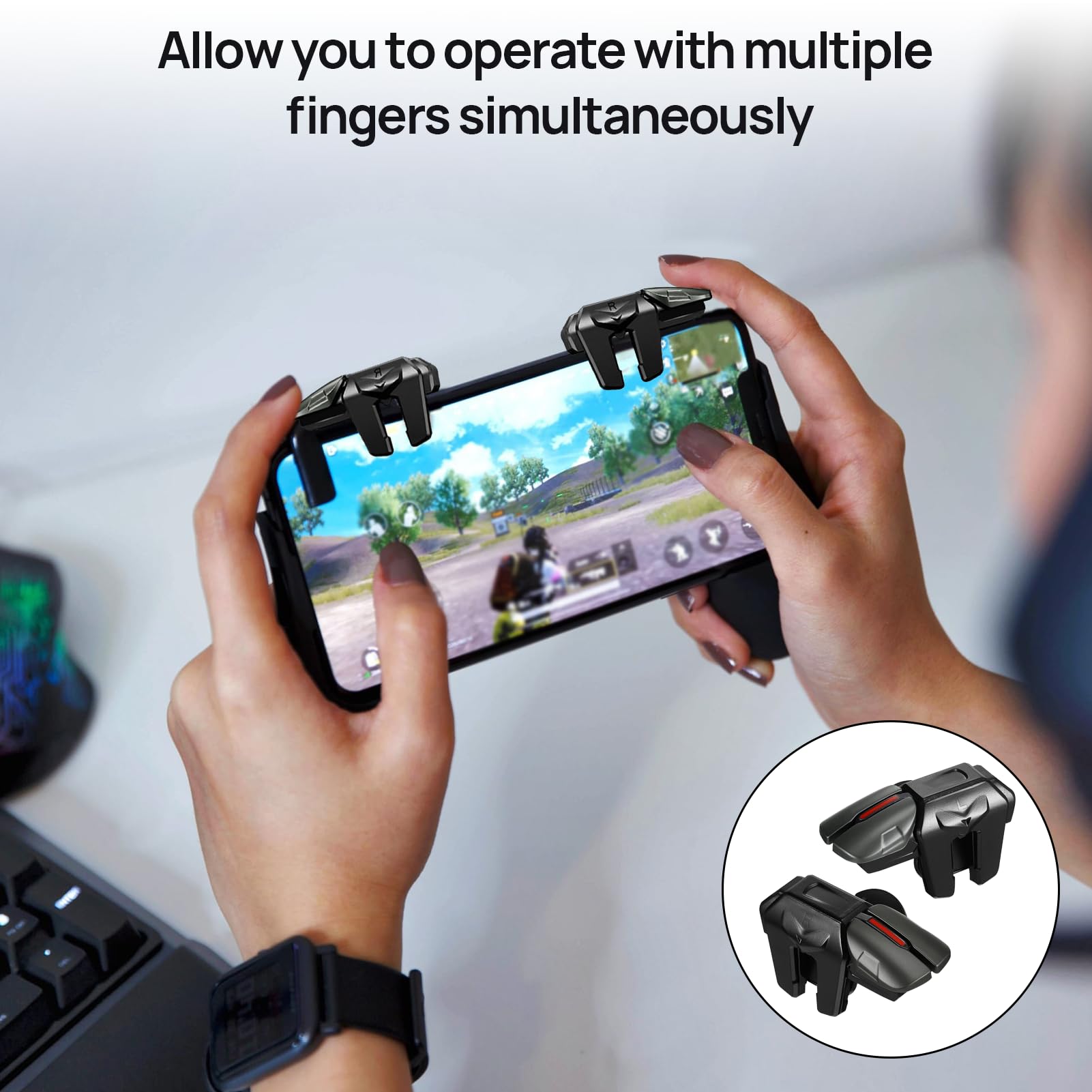 DONOONIS Joystick per Telefono, Triggers 6 Dita per iPhone e Android, Grilletti L1R1 L2R2 Rapid-Fire per PUBG, Tiro Veloce Smartphone Mobile Gamepad
