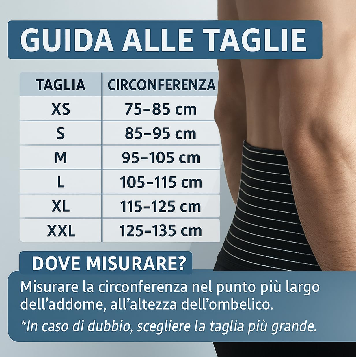 BODYPERFECT Fascia ernia ombelicale Pancera post operatoria Cintura post parto Elasticizzata A Strappo Altezza 20 Cm Made in Italy (Bianco, S)