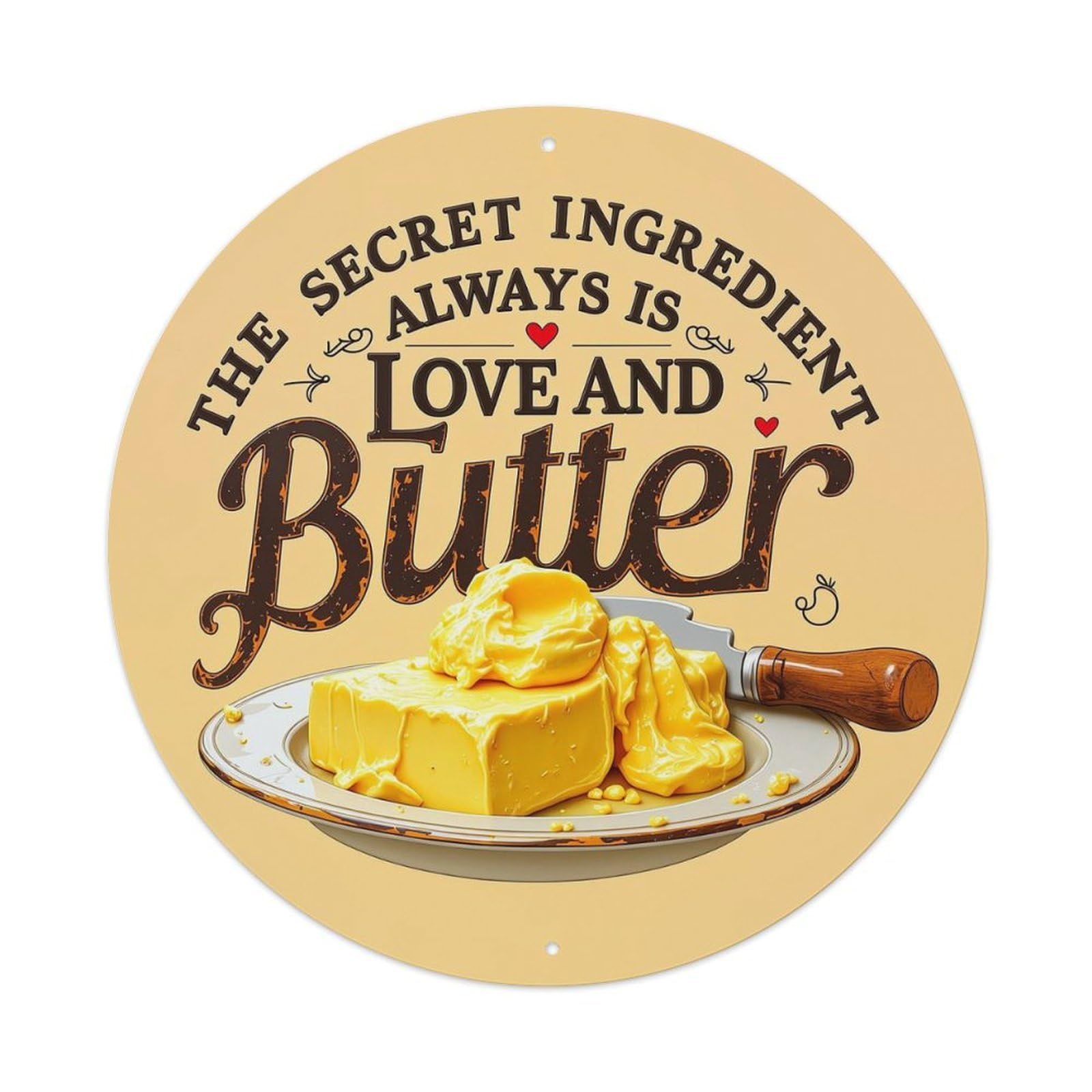 Jdyaojiesheng Vintage Butter Love Secret Ingredient Always Round Tin Sign Retro Metal Wall Decor Metal Poster, Home Bar Garage Farmhouse Cafe Wall Art Decoration 8X8inch