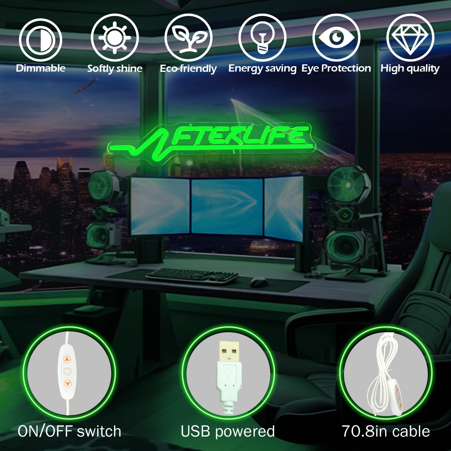 Panneau néon Cyberpunk pour décoration murale, jeux de tir, lumière néon pour salle de jeu, grotte d'homme, décoration de chambre à coucher, panneau lumineux néon cool pour adolescents et