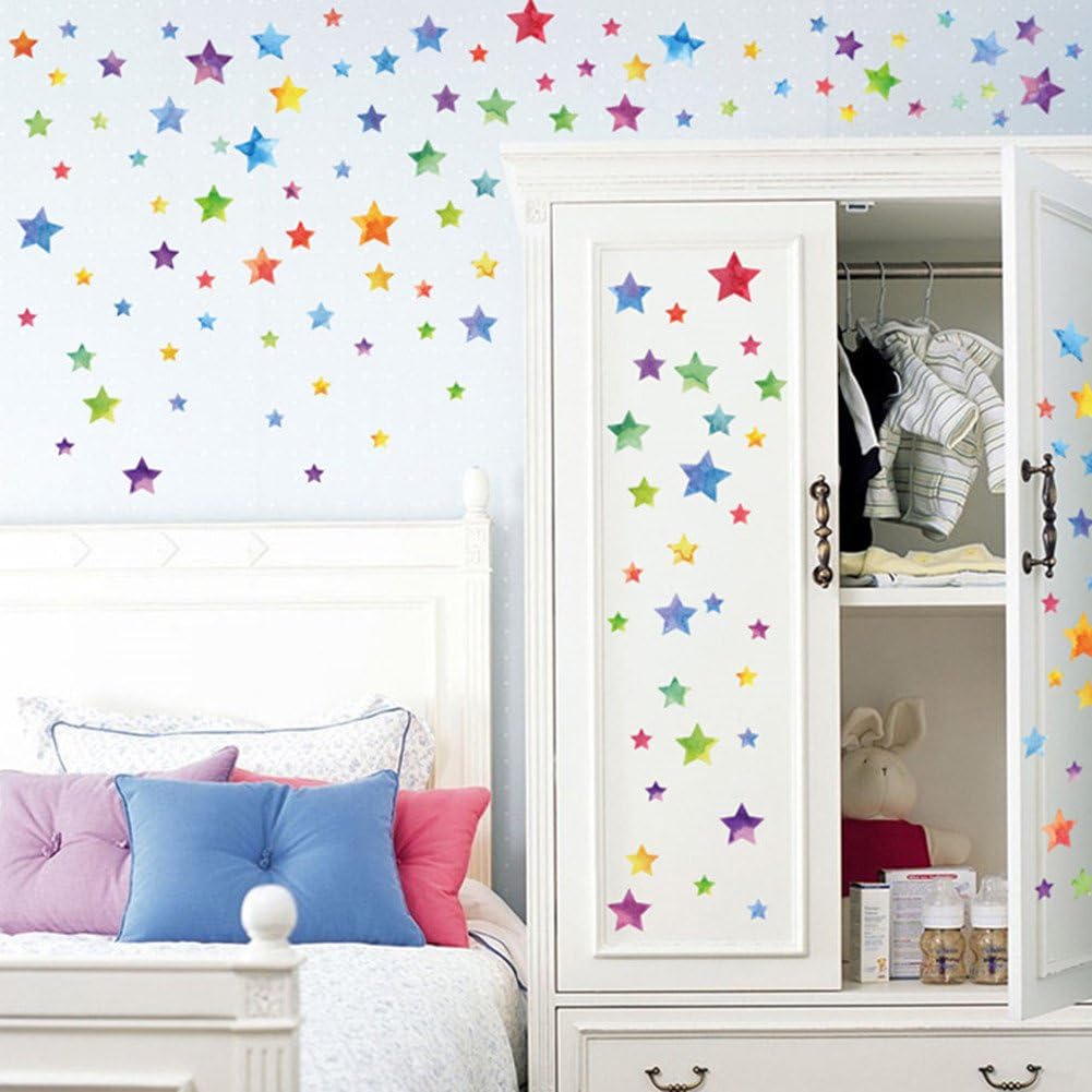 Stars Wall Decals (123 Decals) Wall Stickers Easy to Peel Stick Removable Home Decoration Gift for Bedroom (Multi-Color Stars)