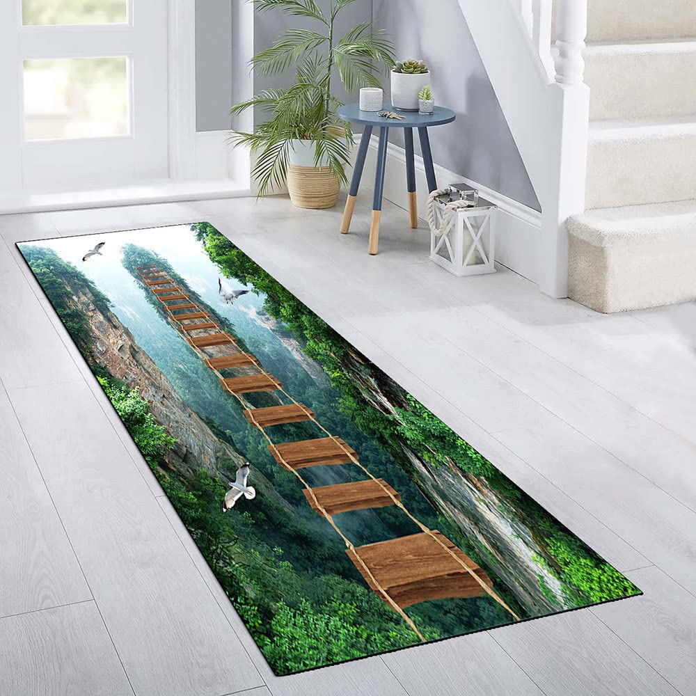 Tapis de couloir 3D Illusion d'optique long antidérapant et moderne pour couloir, salon, couloir, cuisine (Natural G, 60 x 200 cm)