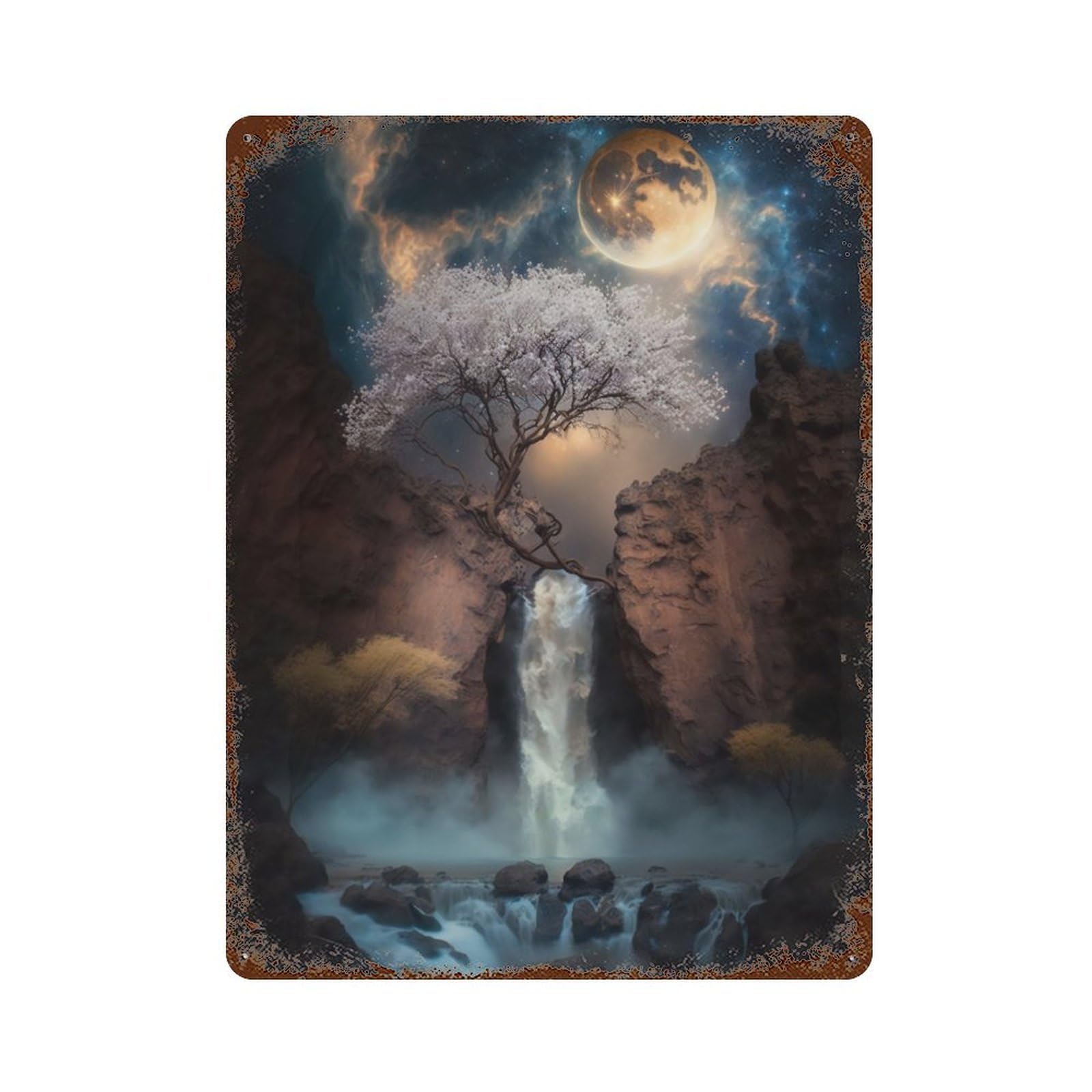 Mystic Waterfall Decorative Tin Sign 15.7"x11.8", Rustic Home Decor for Garage, Pub Or Kitchen