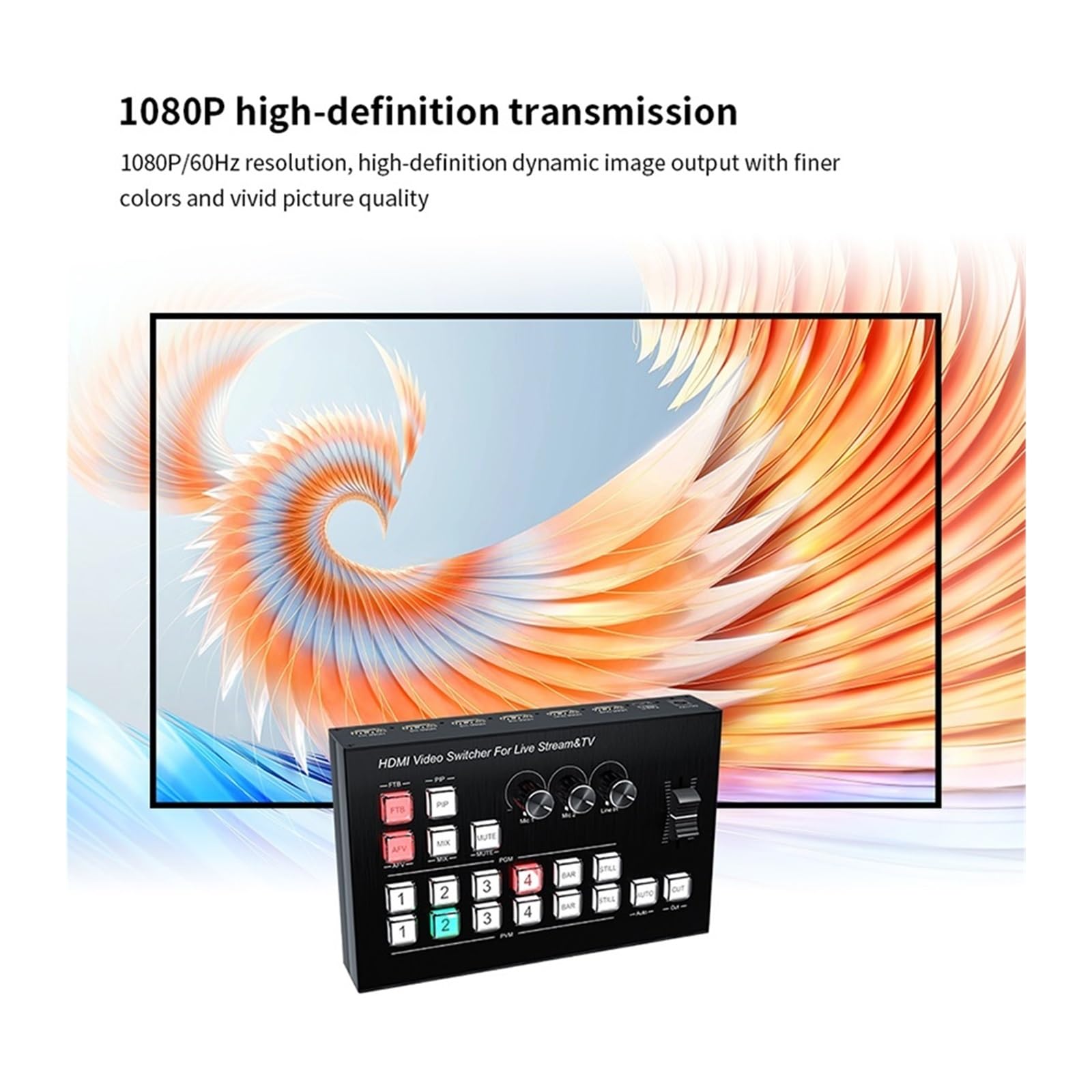- Switcher video 4K 4 canali Multi telecamera Streaming Produzione live Mixer video Switcher Stazione di trasmissione Tipo C Registrazione per lo streaming di giochi e la registrazione multi-sorgente