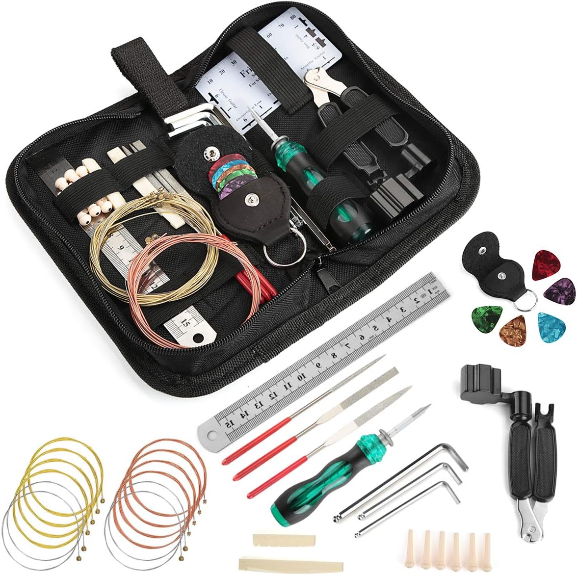 Guitar Tool Kit, Kungber Guitar Repair Maintenance Accessories Kit Set, Complete Repair Set of Tools for Guitar Ukelele Bass Banjo Mandolin with Extra Handy Carrying Case (Set)