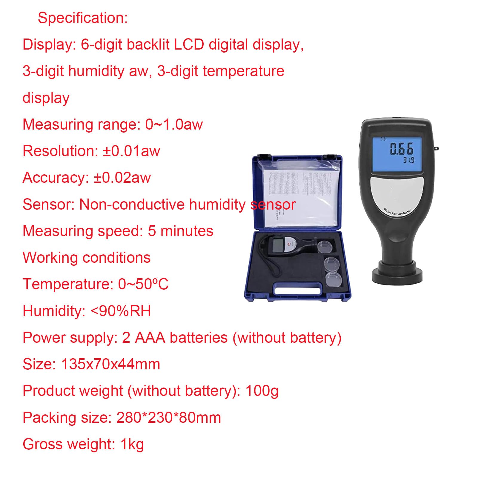 Testeur d'activité de l'eau - Testeur de nourriture avec affichage LED pour mesurer les céréales, fruits, légumes, biscuits, gâteaux