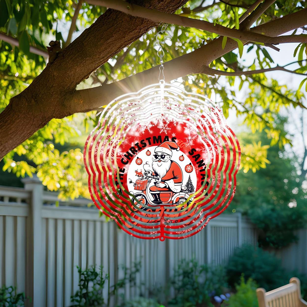 The Christmas with Santa Christmas Wind Spinners 3D Stainless Steel Laser Cut Metal Double Sided Printing-Hanging Indoor/Outdoor Decorations Yard Gardening Decor,Metal Kinetic Art 16x16 inches