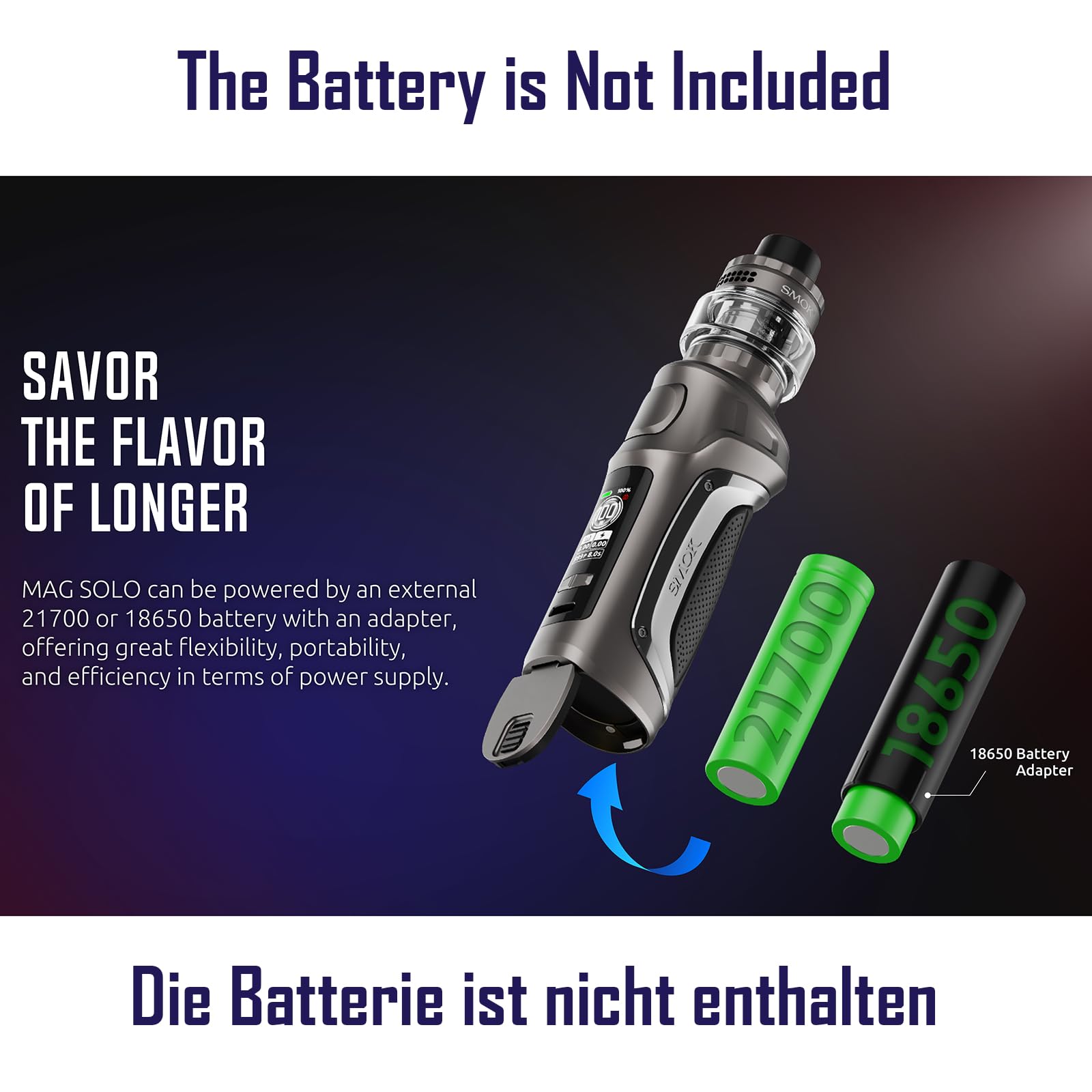SMOK Mag Solo Mod Kit 100W T-Air Tank 5 ml 21700 18650 ohne Akku Schwarz | TA 0,2 Ohm und 0,4 Ohm Coils, auslaufsicheres Top-Fill-System, TFT-Display, USB-C-Laden, ohne Nikotin