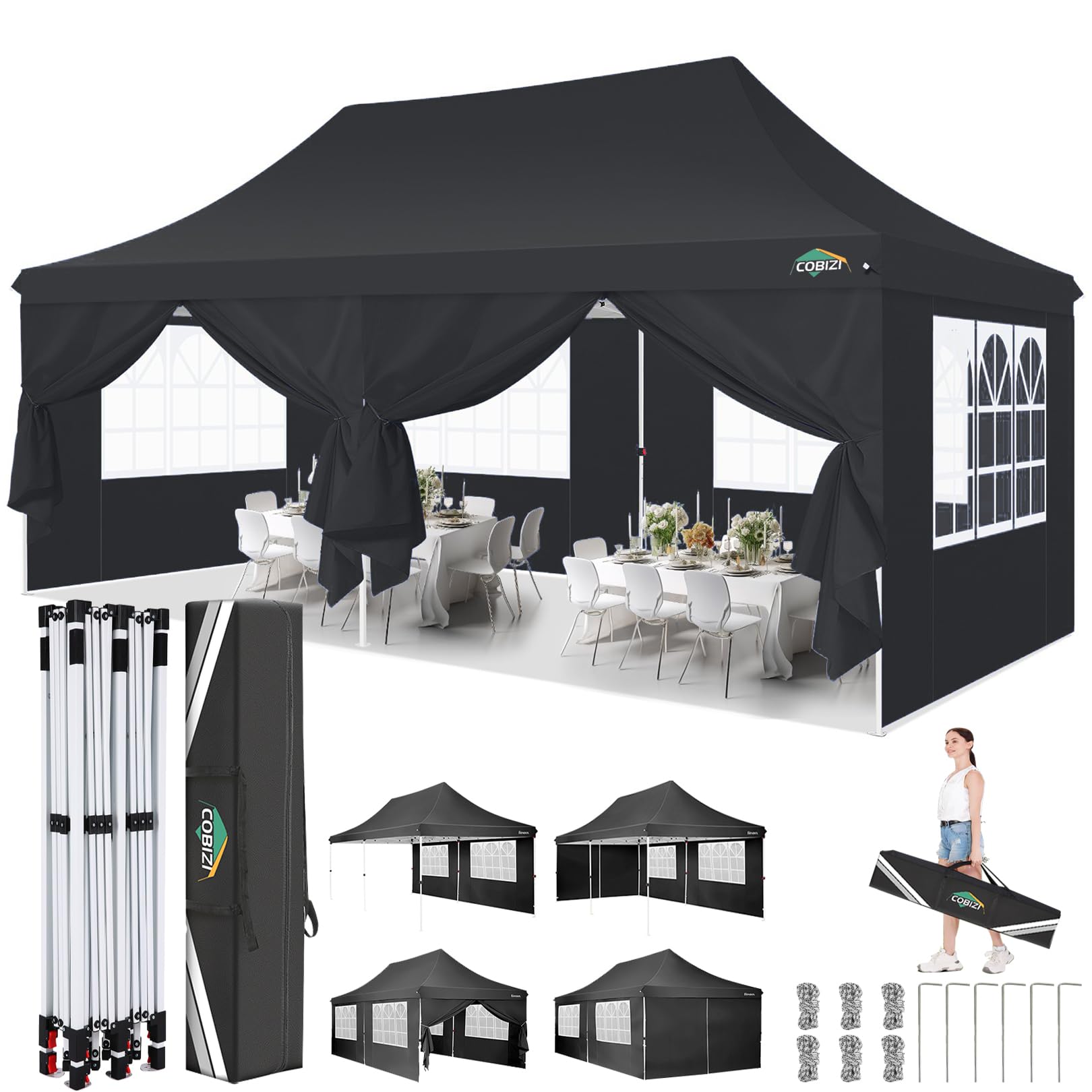 COBIZI Pop-Up-Partyzelt 3x6 M – Wasserdichter Baldachin Mit Stahlrahmen, UV-Schutz (versch. Farben)
