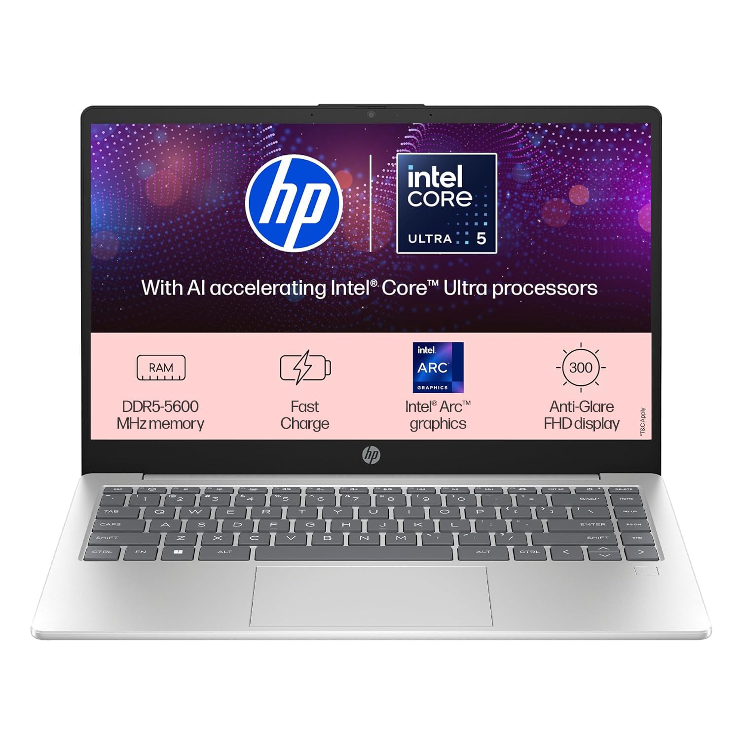 HP 15, Intel Core Ultra 5 125H AI Laptop, 12 Tops (16GB DDR5, 1TB SSD) Anti-Glare, 15.6"/39.6cm, FHD, Windows 11, Silver, 1.65kg, Intel Arc Graphics, FHD Camera, Backlit KB, fd1197TU