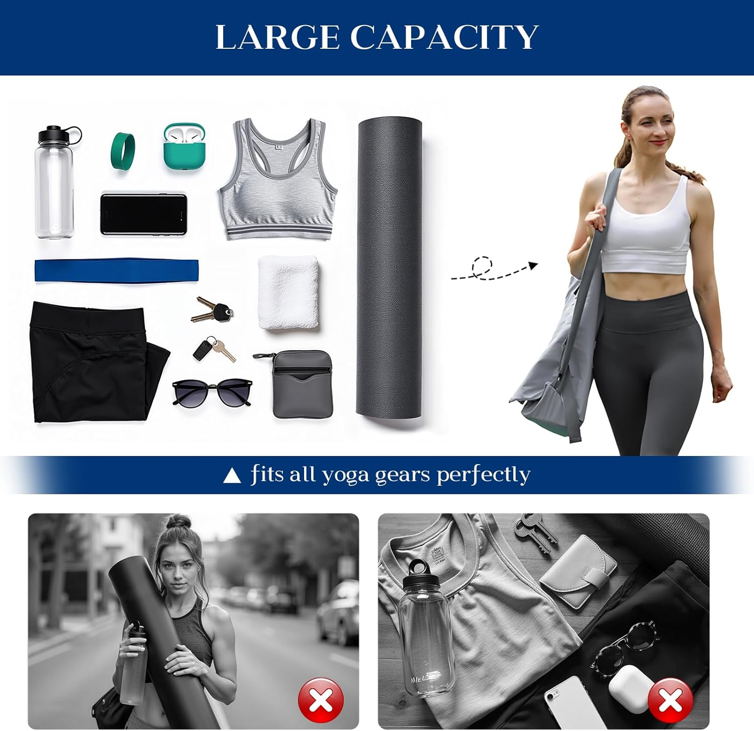 Tumaz Yoga Mat Bag | Padded Adjustable Shoulder Strap | Fits Up to 26" Mats | Multi-Pocket Storage for Essentials | Heavy-Duty G-Hook Closure | Lightweight & Durable for Yoga, Pilates & Fitness - Image 9