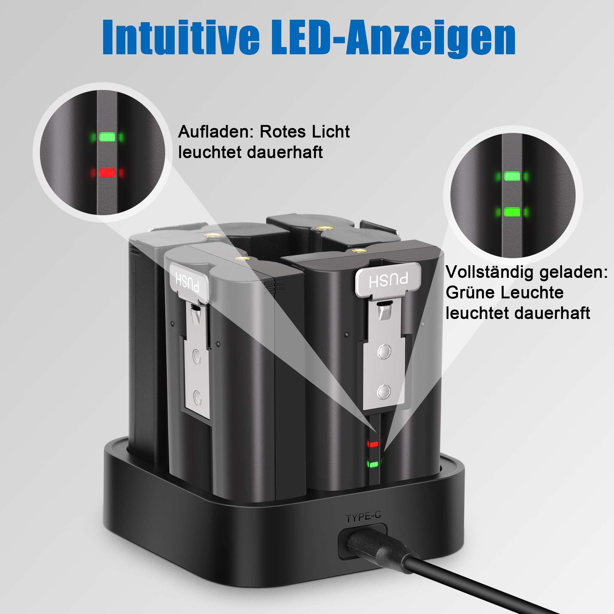 4 Stück Batterien mit Ladestation für Ring Video Doorbell, 3,65V 7200mAh V4 Ersatz Kamera Akku kompatibel mit Ring Doorbell 2/3/3+/4, für Stick Up Cam (2nd & 3rd Gen) und Spotlight Cam