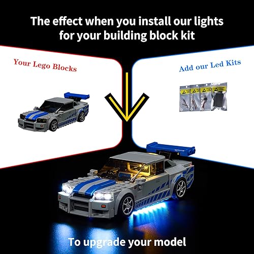 Miniatura 3 de Kyglaring Kit de iluminación LED (sin modelo) diseñado para Lego 2 Fast 2 Furious Nissan Skyline GT-R (R34) 76917 Race Car Model Kit de construcción