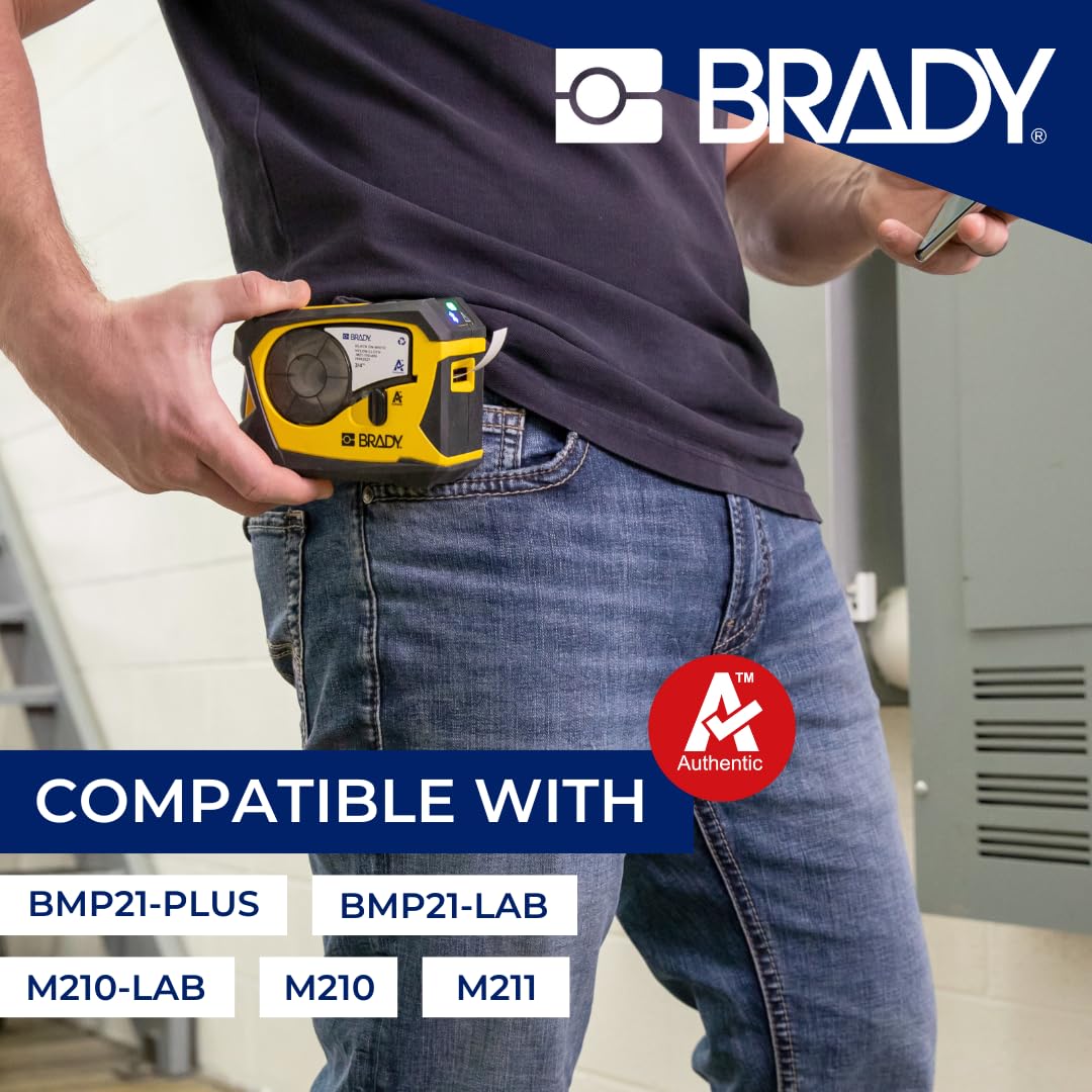 Brady Etykiety na rzepy BradyGrip™ dla drukarek M210 & M211 – Wielokrotnego użytku etykiety poliestrowe do oznaczania kabli – Czarny na Białym (12,7 mm x 6,40 m) – M21-750-414