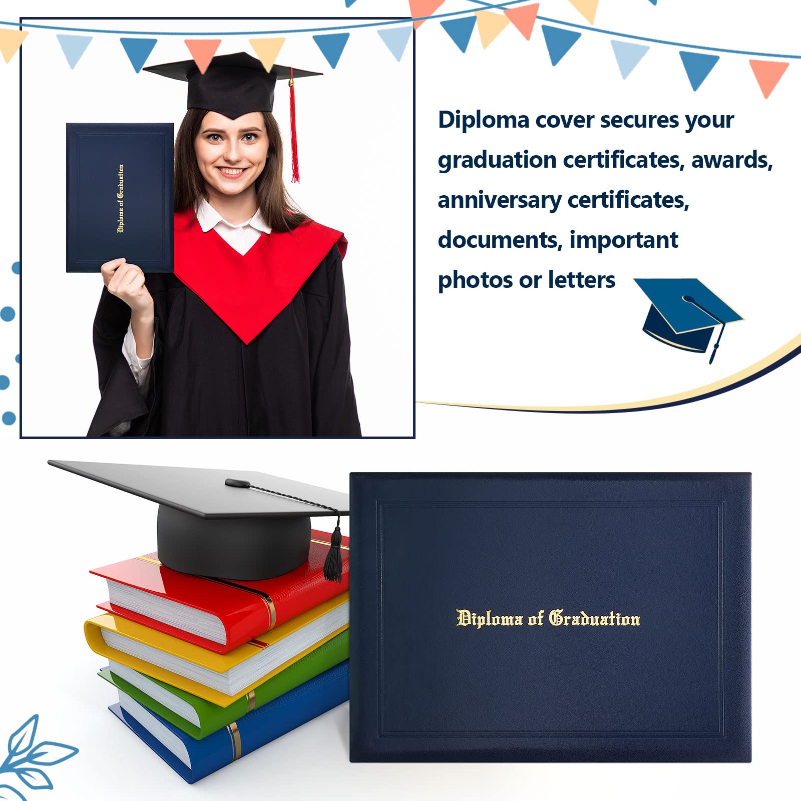Document Protection Herrenbek Diploma Cover 8.5x11 Inch - Navy Blue Leather  Certificate Holder For Graduation Award Certificate, image size:1600x1600
