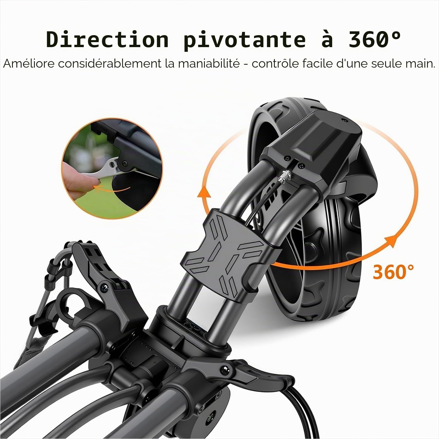Chariot de golf pliable à 3 roues, taille compacte, noir
