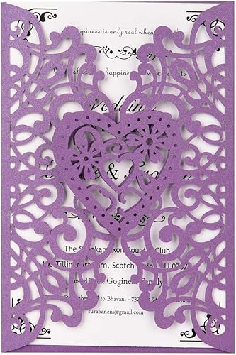 Vista 31 de FOMTOR Kit de invitaciones de boda cortadas con láser, 50 paquetes de invitaciones de boda cortadas con láser con papel imprimible en blanco