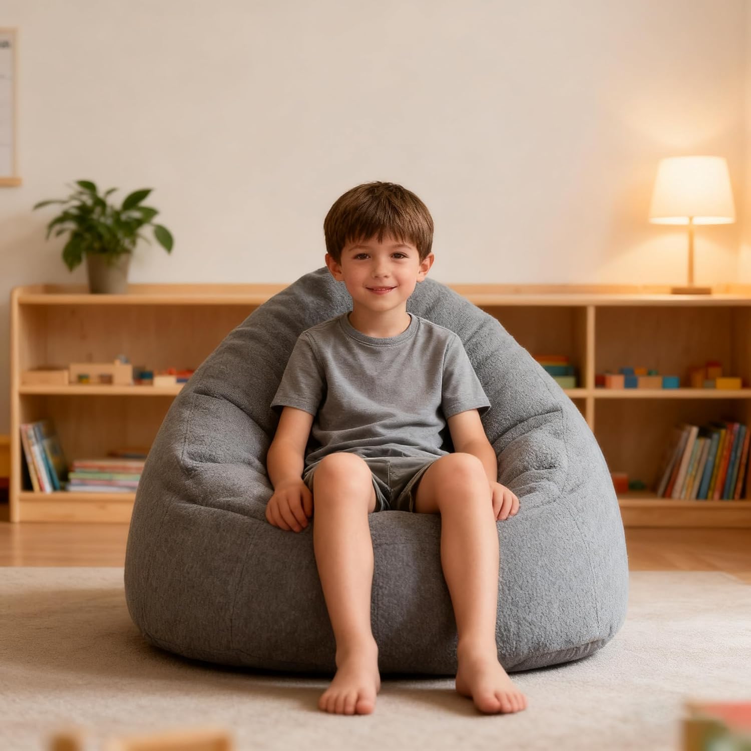 Kids Bean Bag Chair Memory Foam Filled Toddler Chairs Comfy Beanbag Chair Sofa Couch for Girls and Boys Pets Dogs/Cats Playroom S Dark Gray