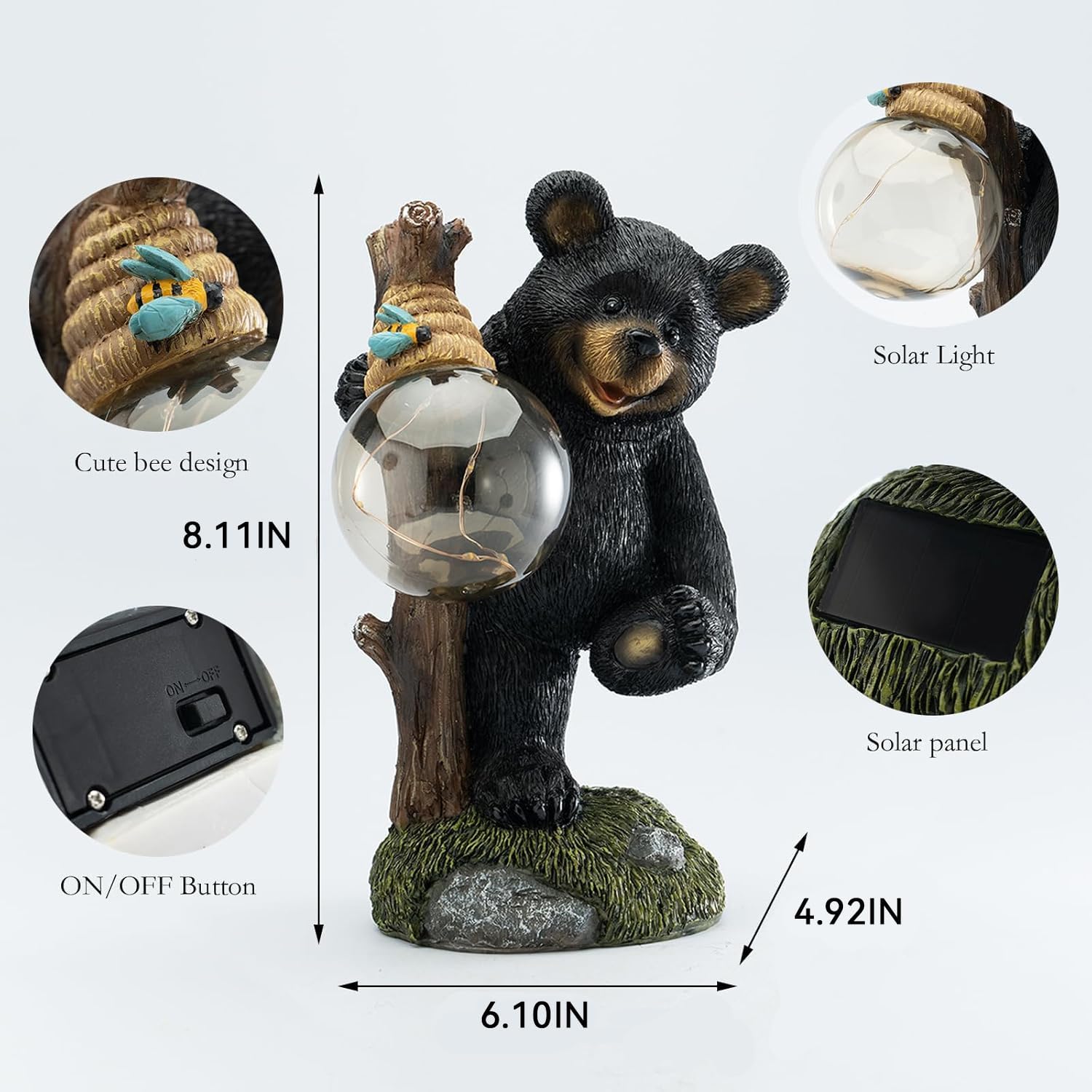 Suyorpe Garden Statues Bear Decor Light,Solar Bear Statue Ourdoor Statue,Animal Garden Decor,Funny Figurine Decor,Outdoor Decor for Patio,Porch,Balcony,Yard,Lawn