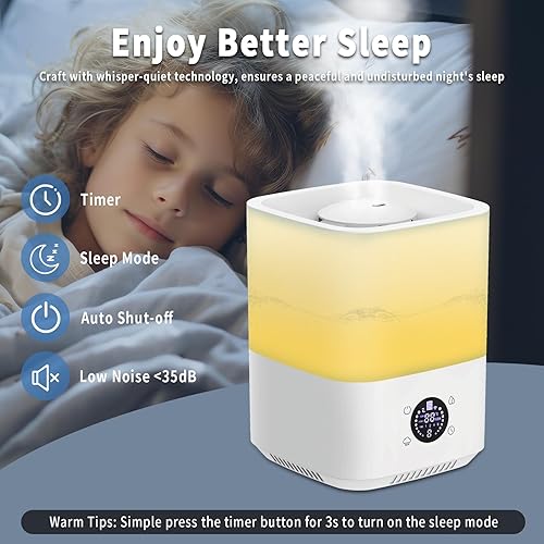 Miniatura 3 de Humidificadores para dormitorio, humidificador de llenado superior de 4 litros para habitación grande, humidificadores de niebla fría para