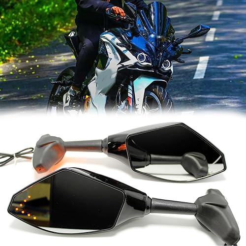 Miniatura 9 de Espejos retrovisores de carbono para motocicleta con señal de giro LED compatible con Honda Kawasaki Suzuki (carbón+lente ahumada)