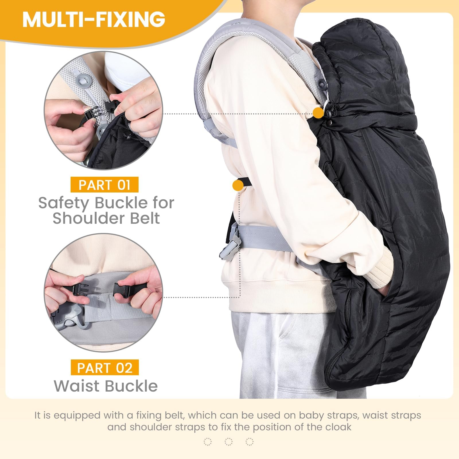 Orzbow Cover Marsupio Neonato Invernale, Universale Copri Marsupio Neonato Impermeabile, Parte Superiore Staccabile, Caldo Vello Corallo, Leggero, Lavabile in Lavatrice, Nero