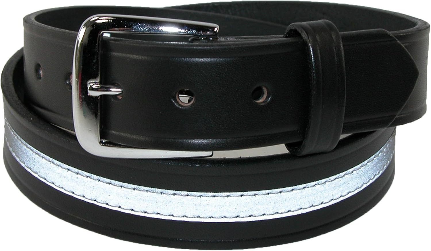 Boston Leather Men's Leather Work Belt with Reflective Safety Stripe, 32, Black
