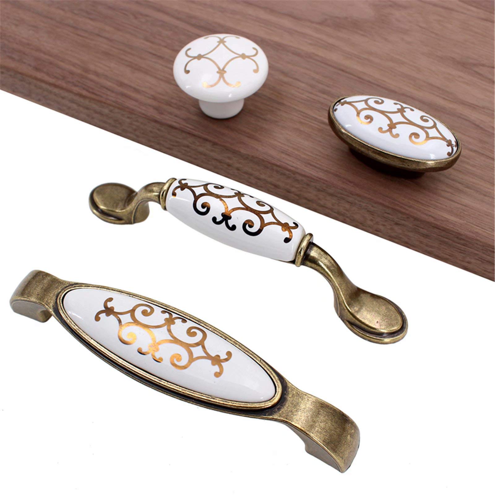 Schubladenknöpfe, Schranktürgriff, Set mit 10 französischen Flair-Keramikknöpfen mit Goldener Blume – handbemalte Blume, Retro-Design, handgefertigt, for Badezimmer, Küche, Schrank und Schrank
